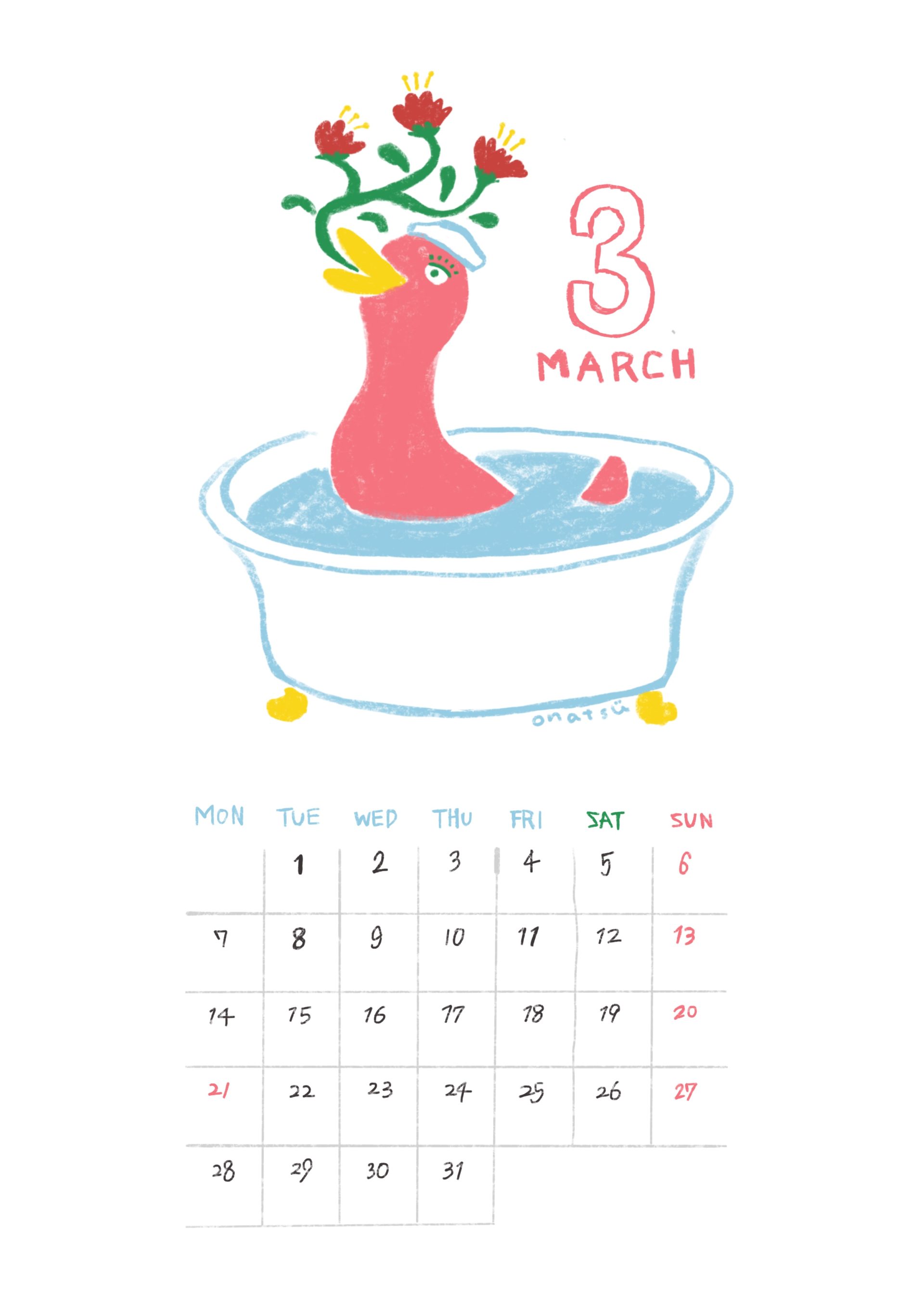 March 2022 calendar Illustration by onatsu